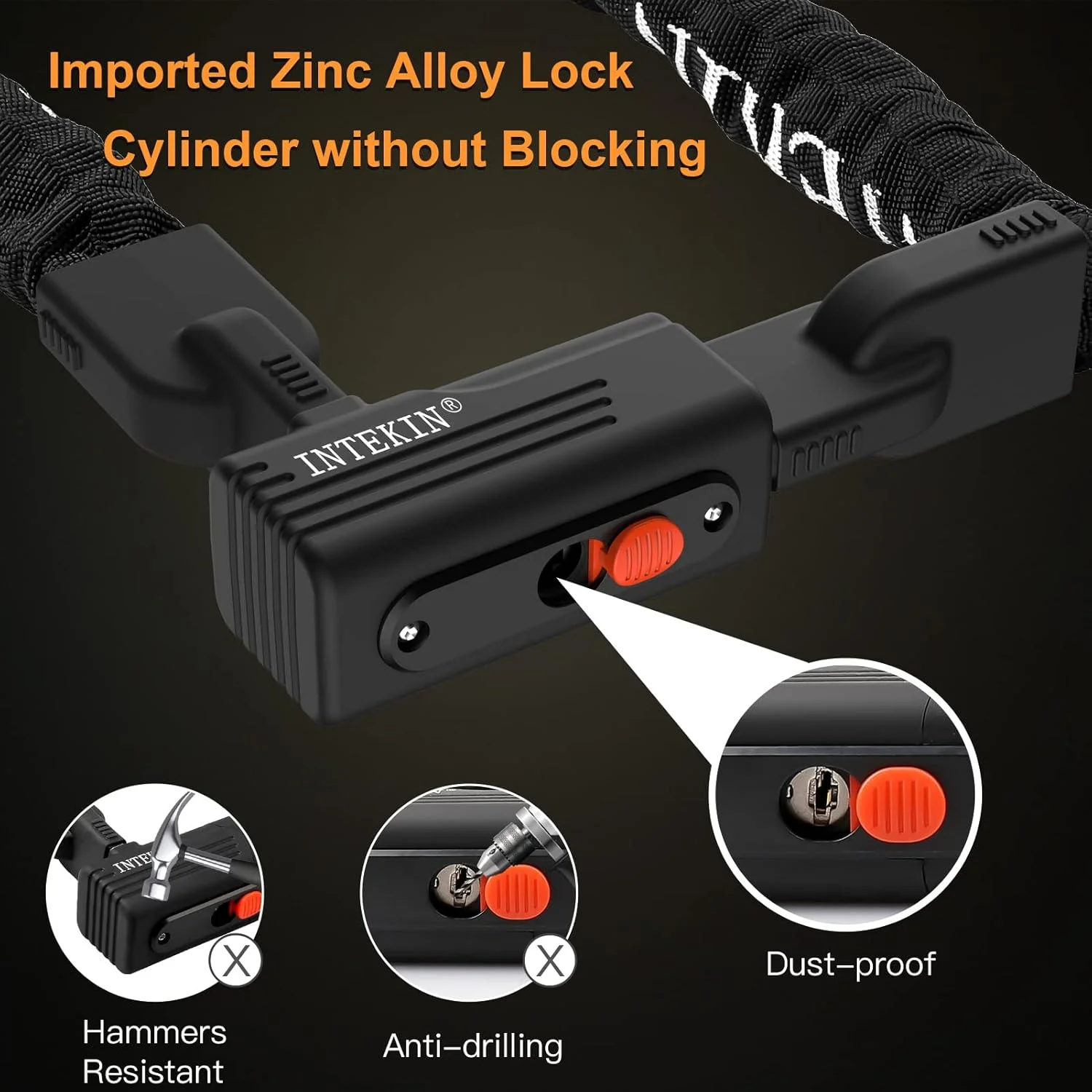 قفل زنجیری دوچرخه ضد سرقت، مقاوم، 1.5 متری، مشکی، قفل کلیدی، قابل حمل، کاربرد گسترده
