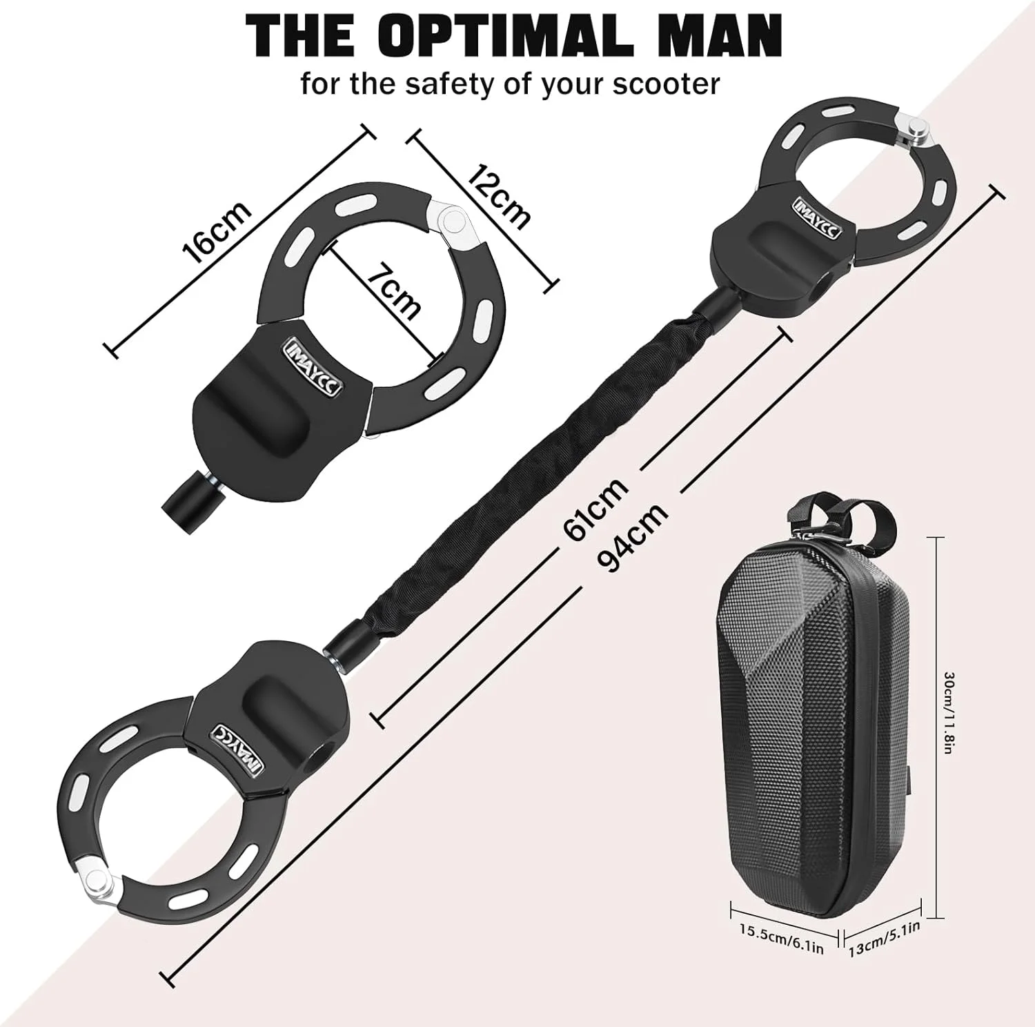 قفل زنجیری اسکوتر آی‌مِی‌سی‌سی، کیف اسکوتر، لوازم جانبی اسکوتر برقی، قفل ضد سرقت دوچرخه، قفل زنجیری دستبندی و کیف برای اسکوتر برقی، موتورسیکلت، دوچرخه