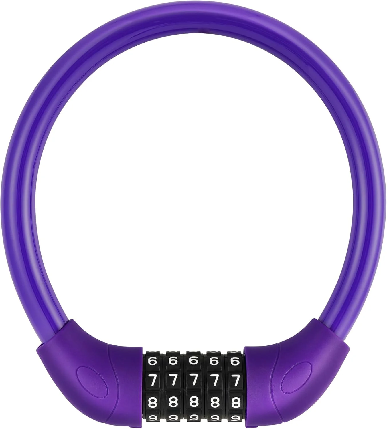 قفل کابلی دوچرخه IDEALUX با رمز 5 رقمی، سر قفل بزرگ و پین قفل فلزی با هسته مسی، قفل کابلی قابل تنظیم مجدد برای دوچرخه کودکان، 20 اینچ در ∅0.8 اینچ بنفش