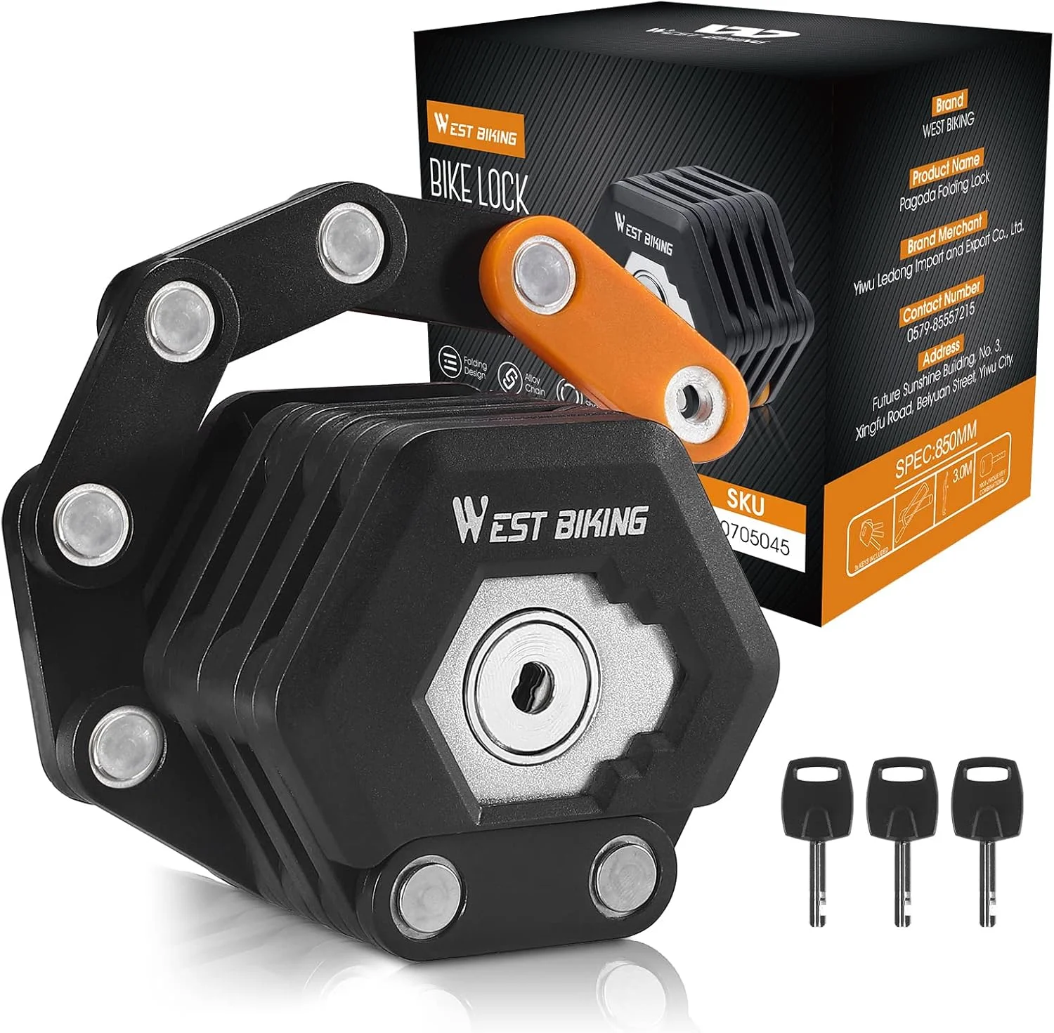 قفل تاشو دوچرخه ICOCOPRO با 3 کلید، قفل دوچرخه جمع و جور 0.8 متری ضد سرقت، قفل اسکوتر با امنیت بالا، قفل زنجیری دوچرخه سنگین با براکت