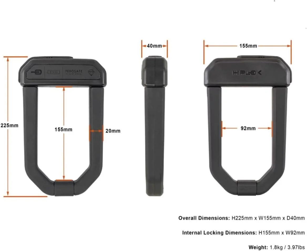 قفل U شکل Hiplok D1000 مشکی، ابعاد ناحیه قفل شونده 15.5 سانتی متر در 9.2 سانتی متر قفل U شکل Hiplok D1000 مشکی، ابعاد ناحیه قفل شونده 15.5 سانتی متر در 9.2 سانتی متر