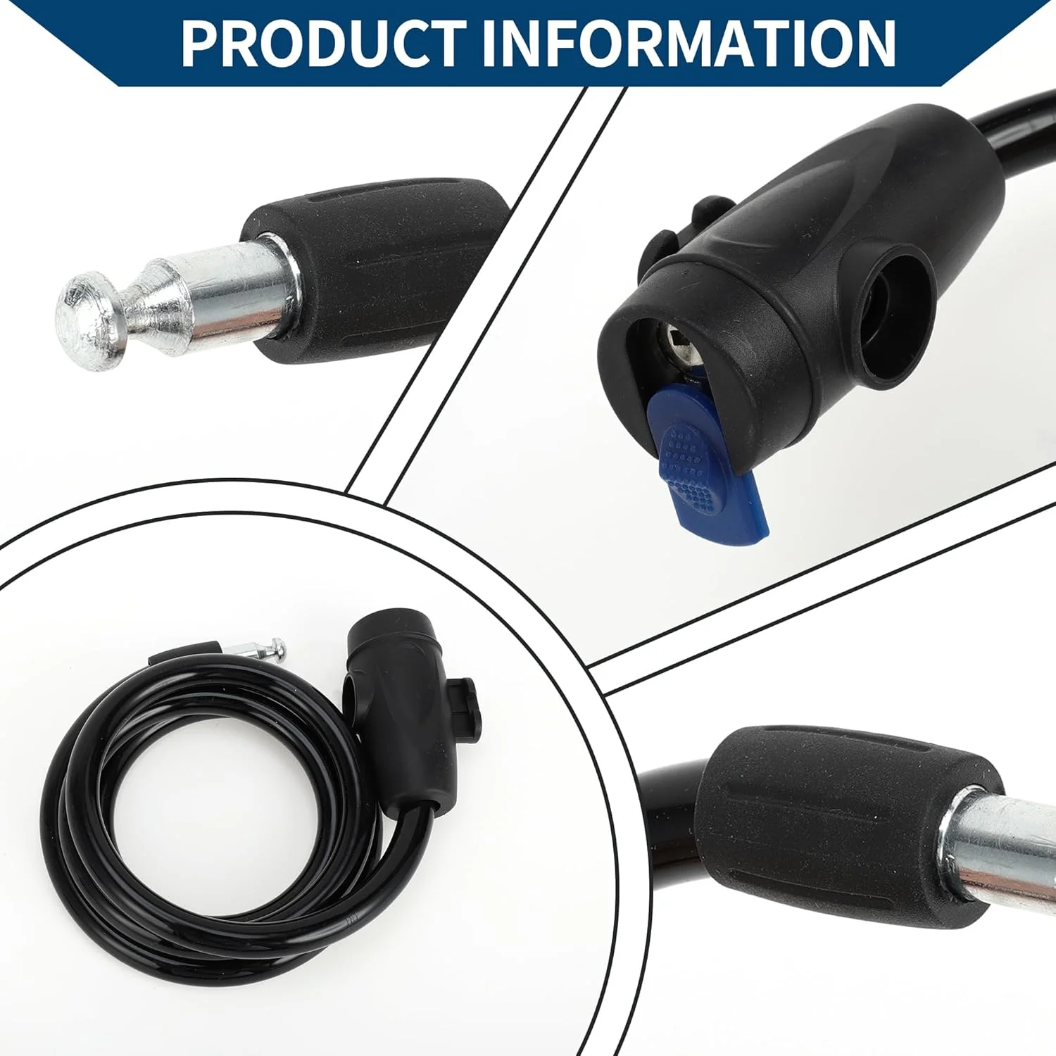 قفل دوچرخه با قاب قفل/قفل کابلی دوچرخه قفل مارپیچ برای دوچرخه کوهستان دوچرخه جاده/قفل کابلی ABS فلزی 120 سانتی متر / 1 ست مشکی