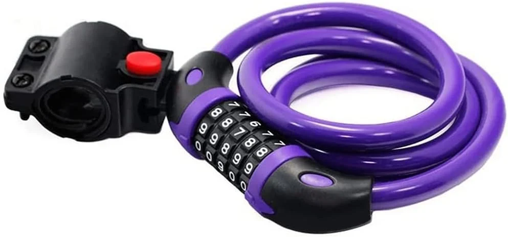 قفل ترکیبی 5 رقمی ایمن برای دوچرخه / موتورسیکلت، 1.2 متر در 12 میلی متر، بنفش