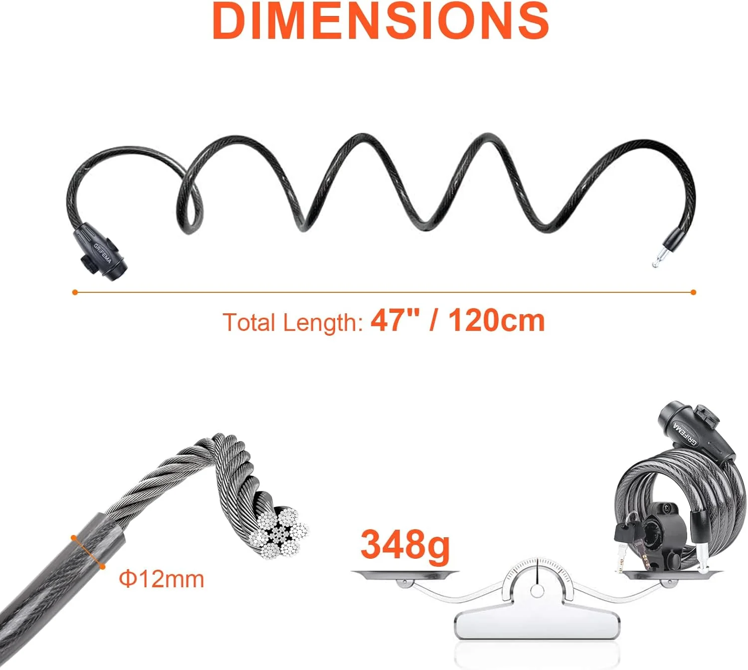 قفل دوچرخه 120 سانتی متری GRIFEMA با 2 کلید، قفل کابل دوچرخه، قفل زنجیره ای دوچرخه با امنیت بالا برای دوچرخه برقی، دوچرخه، اسکوتر، اسکیت بورد، دروازه، درب، حصار GA1204-12، مشکی قفل دوچرخه 120 سانتی متری GRIFEMA با 2 کلید، قفل کابل دوچرخه، قفل زنجیره ای دوچرخه با امنیت بالا برای دوچرخه برقی، دوچرخه، اسکوتر، اسکیت بورد، دروازه، درب، حصار GA1204-12، مشکی