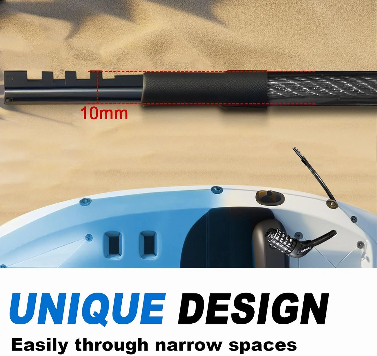 قفل کابلی، قفل دوچرخه فوق العاده بلند (1.5 متر تا 7.6 متر) با رمز قابل تنظیم، قفل کایاک مستقیم ضد سرقت، قفل کابلی باریک منحصر به فرد مناسب برای کایاک، اسکوتر، تخته های پدلی، قایق رانی، جت اسکی