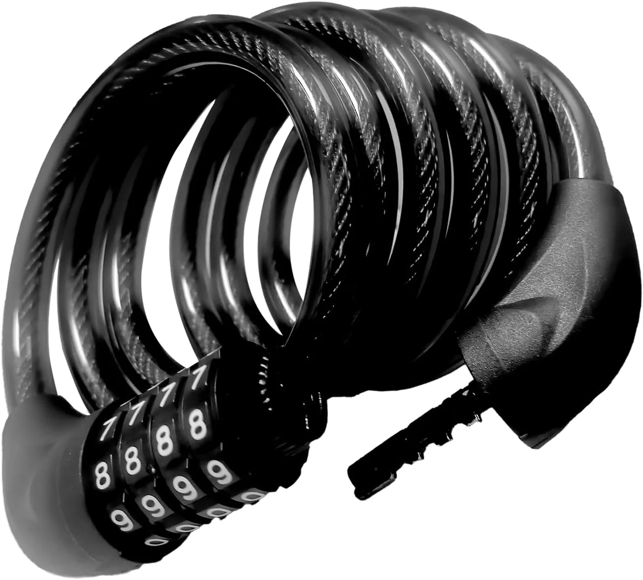 قفل کابلی دوچرخه، کابل دوچرخه 1.2 متری با قفل ترکیبی پایه، قفل دوچرخه، 1.8 متر طول، مشکی