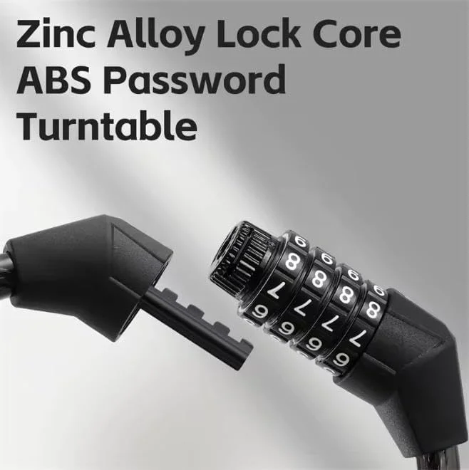 قفل کابلی دوچرخه، کابل دوچرخه 1.2 متری با قفل ترکیبی پایه، قفل دوچرخه، 1.8 متر طول، مشکی