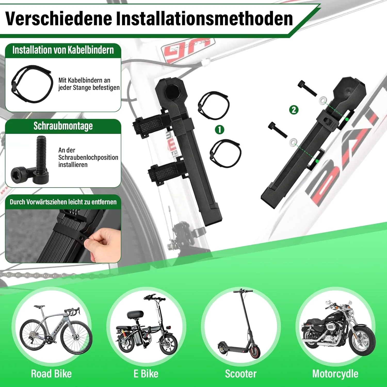 قفل تاشو دوچرخه 120 سانتی متری با رمز ترکیبی و میله های ضخیم 5 میلی متری برای قفل های دوچرخه برقی و دوچرخه های کوهستانی سطح امنیت 7 مشکی