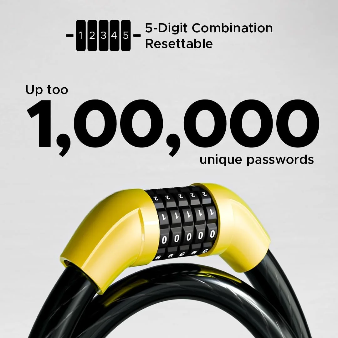 قفل چند منظوره ایموتوراد FortKnox با رمز ۵ رقمی قابل تنظیم مجدد برای دوچرخه/موتور، قفل کلاه ایمنی قابل حمل، قفل ترکیبی با کابل تقویت شده قوی و رمز عبور ۵ رقمی