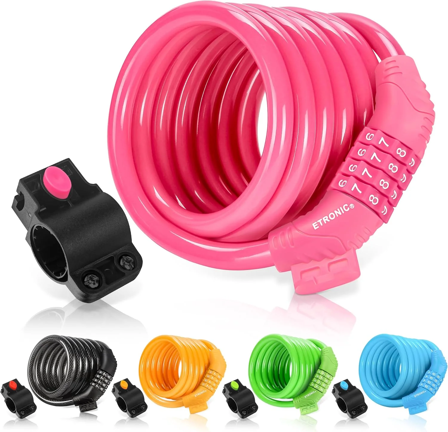 قفل کابلی دوچرخه ترکیبی قابل تنظیم مجدد ETRONIC M6، طول 1.85 متر، صورتی قفل کابلی دوچرخه ترکیبی قابل تنظیم مجدد ETRONIC M6، طول 1.85 متر، صورتی