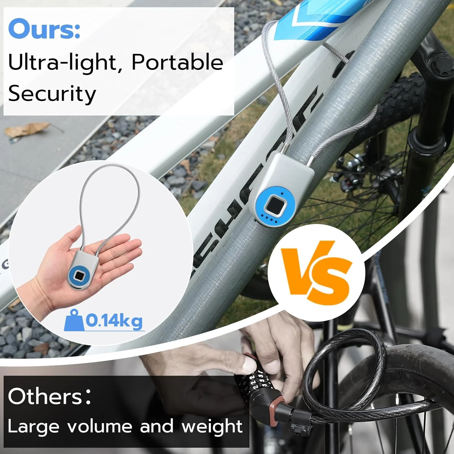 قفل کابلی اثر انگشتی ضد آب eLinkSmart - قفل بلوتوثی با اپلیکیشن، قفل دوچرخه، قفل مسافرتی - قفل کابلی فولادی 38 سانتی متری برای دوچرخه تاشو کوچک، کلاه ایمنی، درب کمد