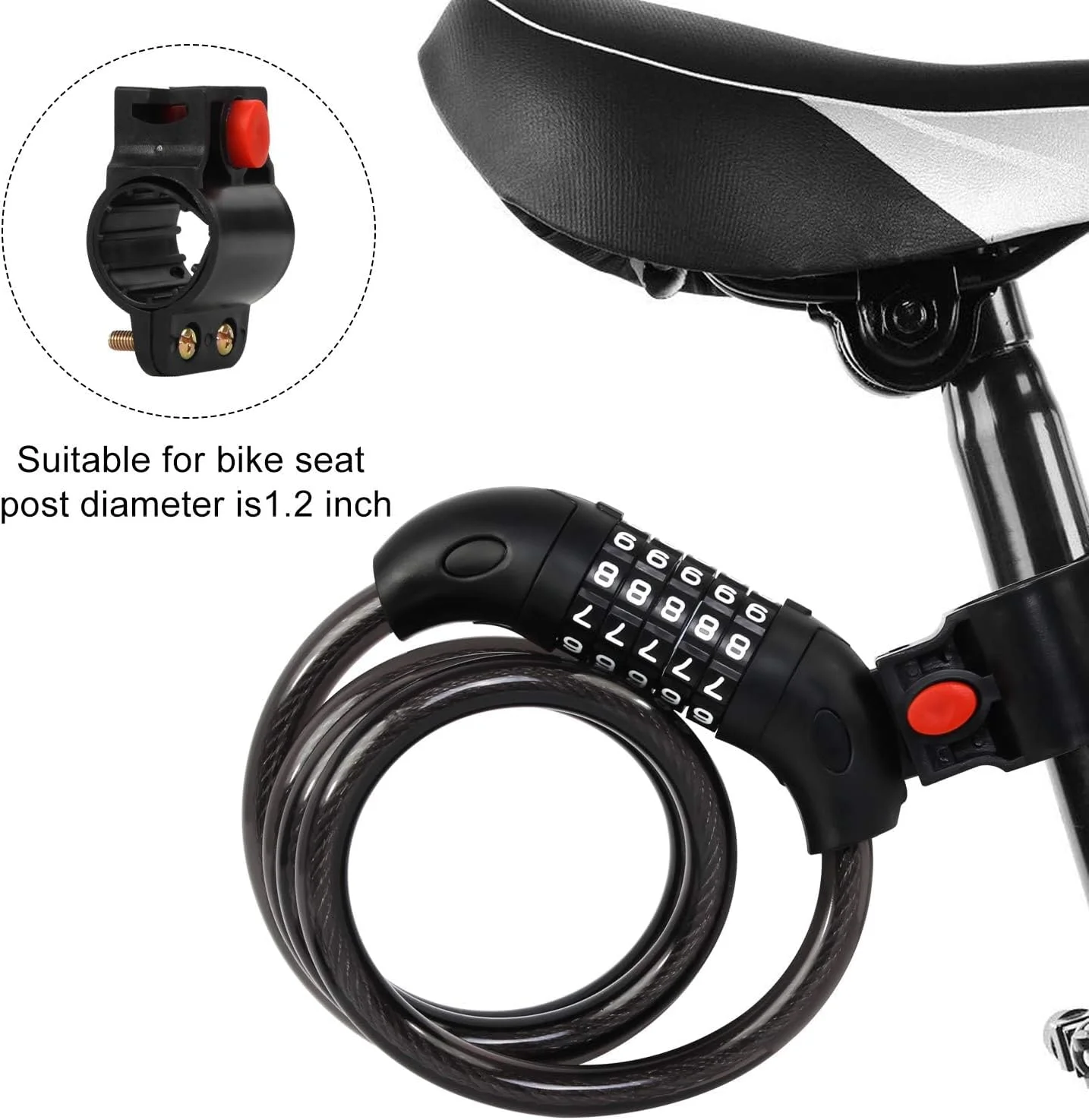 قفل دوچرخه سیم جمع شو رمزدار 5 رقمی ای وینر 1.2 متری - مشکی