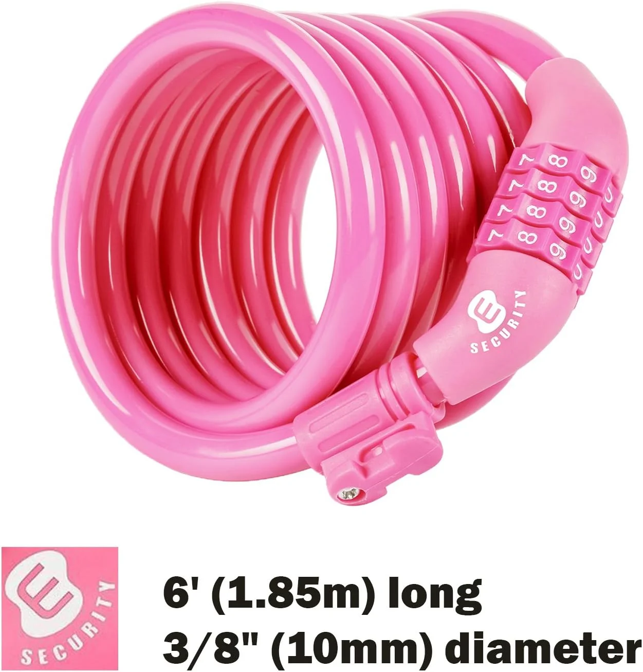 قفل کابلی دوچرخه ترکیبی قابل تنظیم مجدد ETRONIC M6، طول 1.85 متر، صورتی