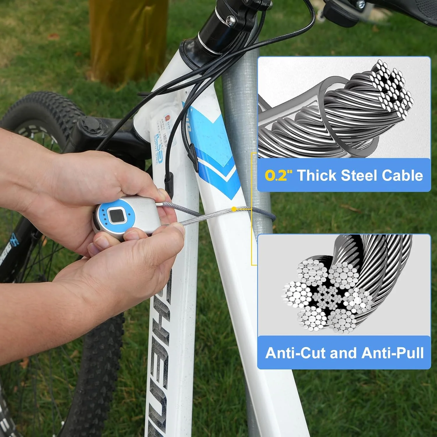 قفل کابلی اثر انگشتی ضد آب eLinkSmart - قفل بلوتوثی با اپلیکیشن، قفل دوچرخه، قفل مسافرتی - قفل کابلی فولادی 38 سانتی متری برای دوچرخه تاشو کوچک، کلاه ایمنی، درب کمد