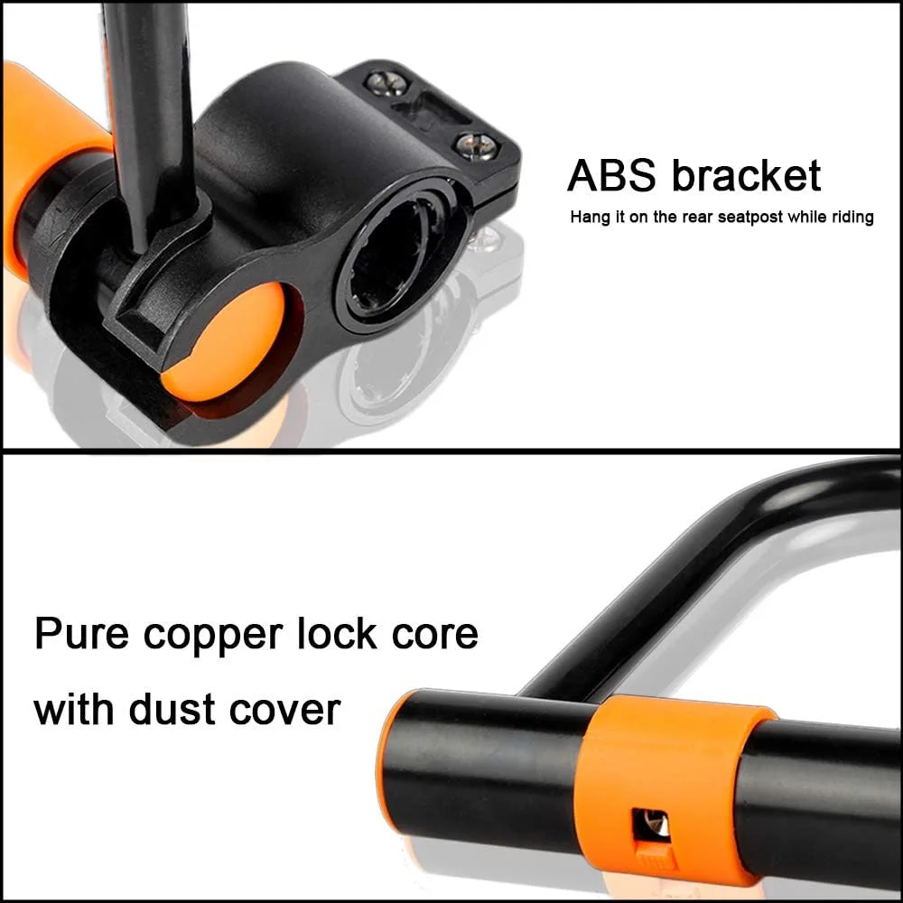 قفل U شکل دوچرخه با کابل و بست نصب برای دوچرخه های جاده ای، کوهستانی، تاشو و موتورسیکلت