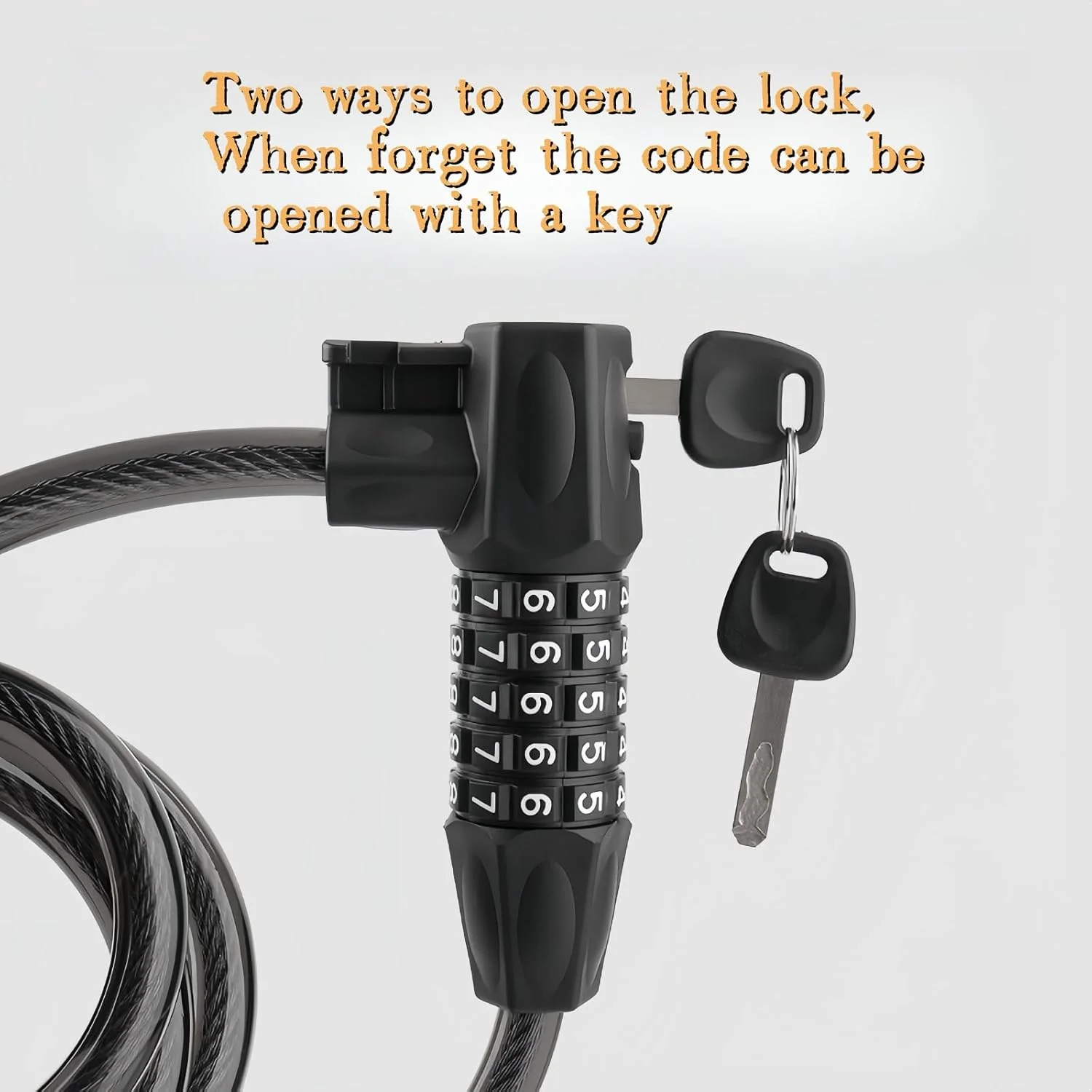 قفل ضد سرقت دوگانه دوچرخه Fay Bless - مناسب جاده/کوهستان، رمز پنج رقمی، حلقه کابل فولادی (قفل آبی بدون چراغ)