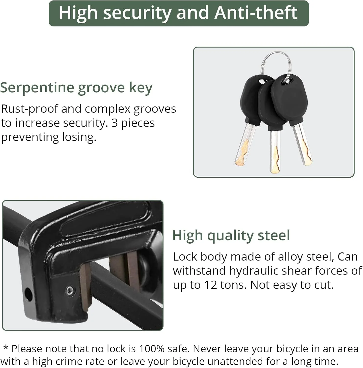 قفل U دوچرخه EYPINS، قفل سنگین با کابل فولادی انعطاف پذیر 1.2 متری و براکت نصب بادوام قابل حمل، قفل ضد سرقت U برای دوچرخه، دوچرخه برقی، دوچرخه کوهستانی، دوچرخه تاشو، درب، موتور سیکلت