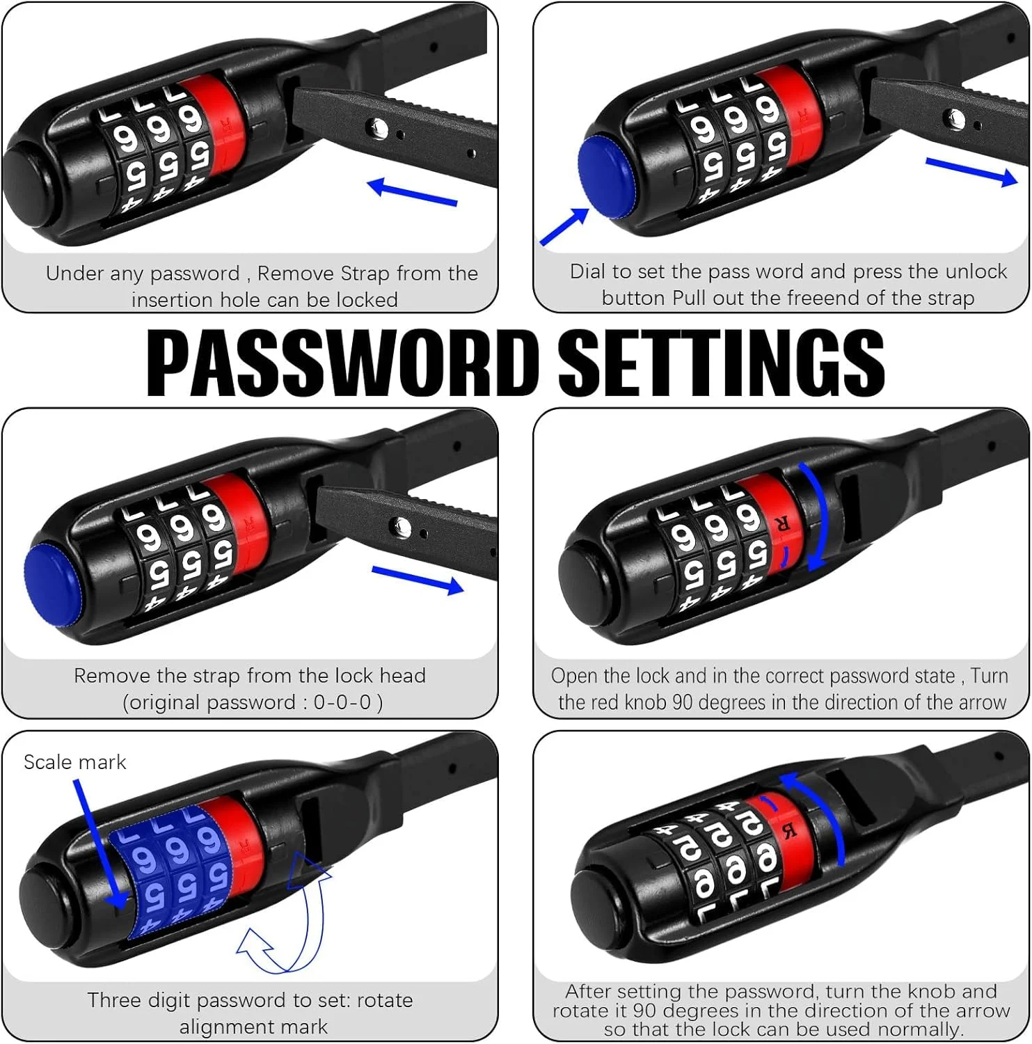 قفل کمربندی دوچرخه Excefore، قفل دوچرخه چند منظوره قابل تنظیم، 3 رقمی کلیدی/با رمز عبور برای دوچرخه، چمدان، اسکی، کمد و درها