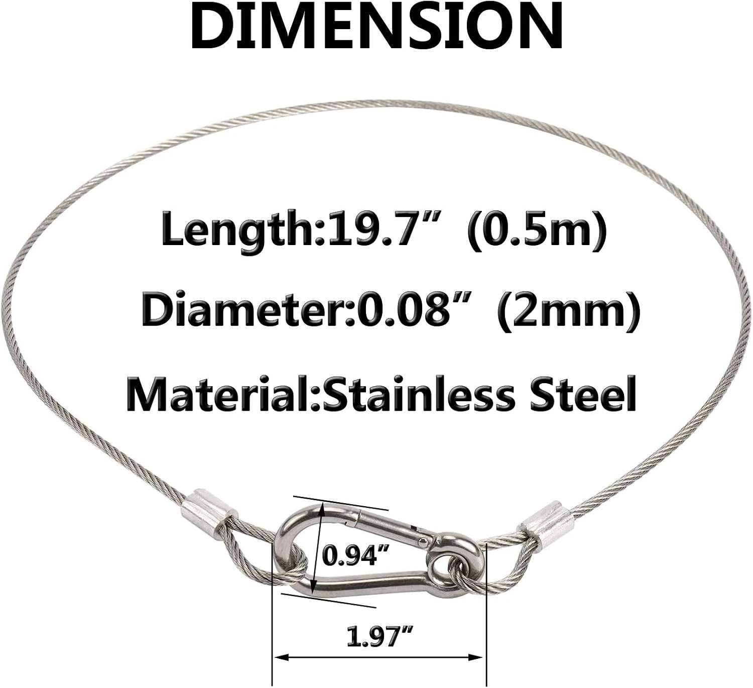قفل کابل ایمنی، کابل استیل ضد زنگ با حلقه، قفل کابل فولادی سنگین، قلاب قفل دوچرخه، سیم کابل فولادی انعطاف پذیر برای چمدان، آویزان کردن چراغ، گیاه، عکس