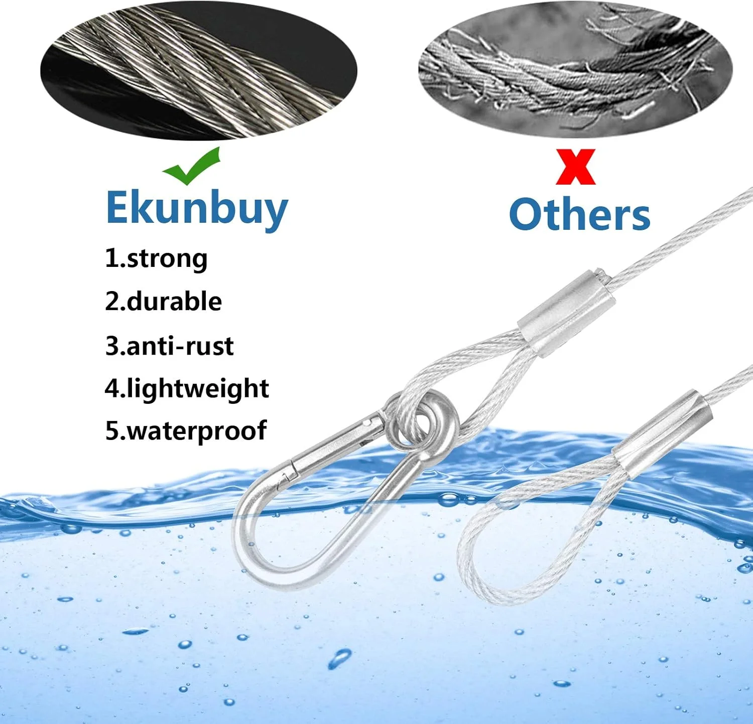 قفل کابل ایمنی، کابل استیل ضد زنگ با حلقه، قفل کابل فولادی سنگین، قلاب قفل دوچرخه، سیم کابل فولادی انعطاف پذیر برای چمدان، آویزان کردن چراغ، گیاه، عکس