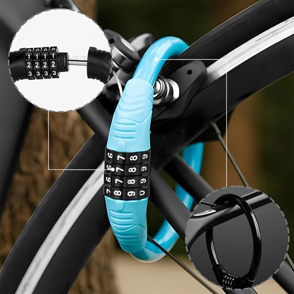 قفل دوچرخه رمزدار 4 رقمی با امنیت بالا، قفل دوچرخه رمزدار قابل تنظیم مجدد، قفل ضد سرقت قابل حمل برای دوچرخه و موتور سیکلت (نارنجی)