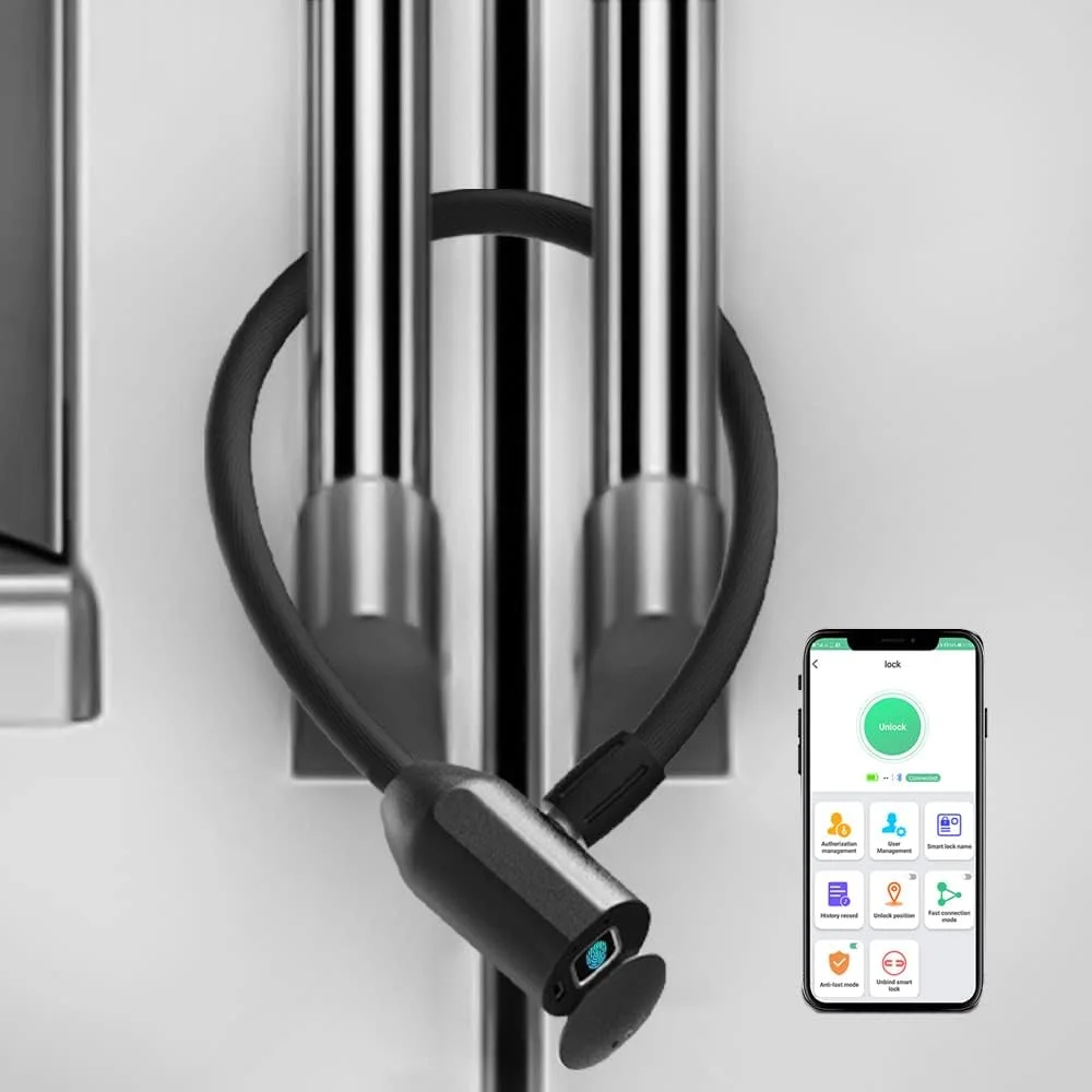 قفل کابلی eLinkSmart، قفل یخچال ضد آب 40 سانتی متر - قفل کابلی فولادی بدون کلید با اثر انگشت و بلوتوث برای درب فرانسوی، فریزر، اسکوتر، کابینت