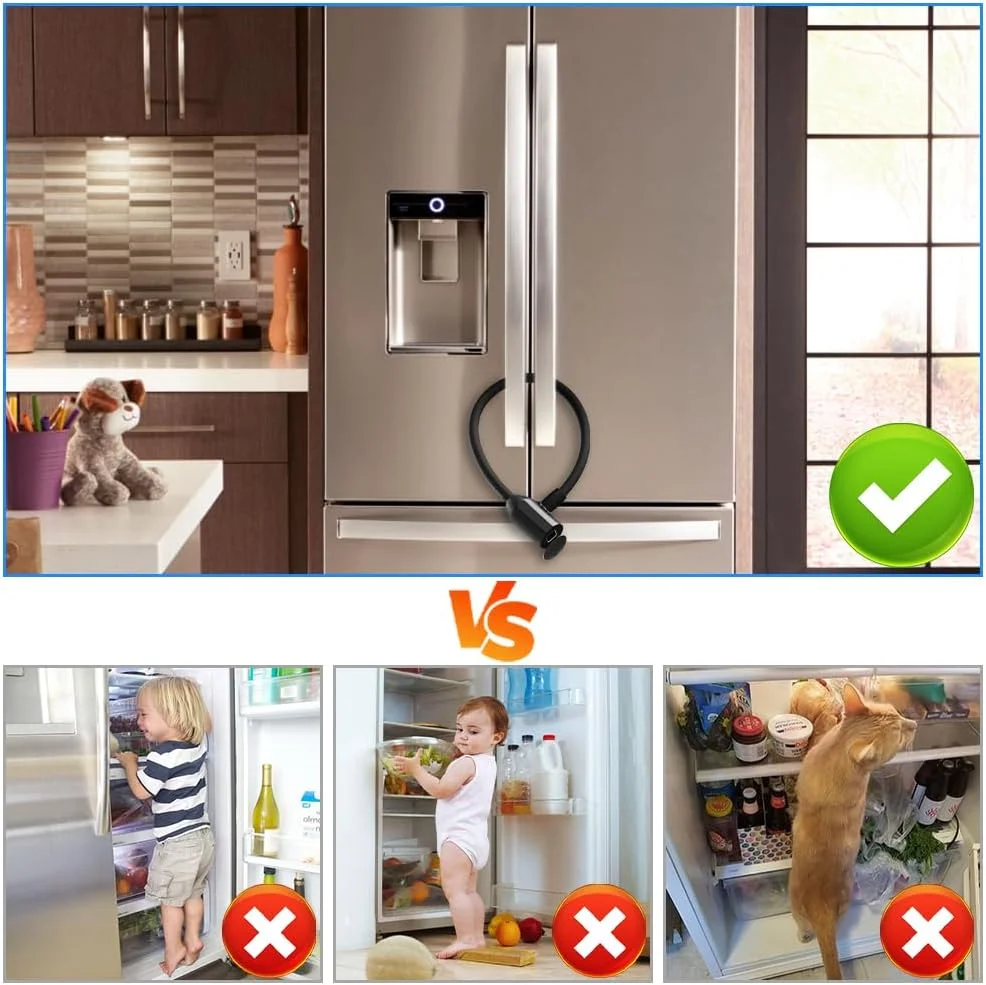 قفل کابلی eLinkSmart، قفل یخچال ضد آب 40 سانتی متر - قفل کابلی فولادی بدون کلید با اثر انگشت و بلوتوث برای درب فرانسوی، فریزر، اسکوتر، کابینت