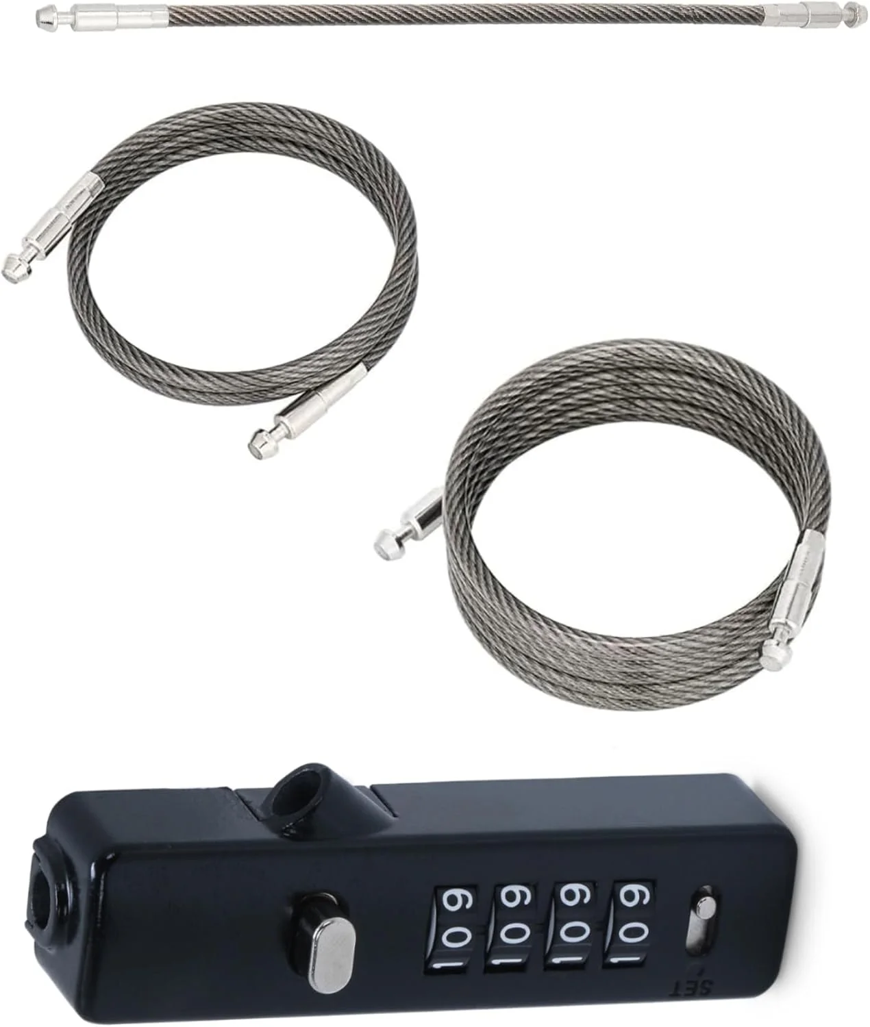 کابل های چند منظوره 3 در 1 DOCOSS، قفل کلاه ایمنی فولادی برای دوچرخه/قفل دوچرخه با 3 کابل با طول های مختلف برای قفل کلاه ایمنی، قفل کیف، قفل درب، قفل چمدان، قفل دروازه، قفل دوچرخه و موارد دیگر