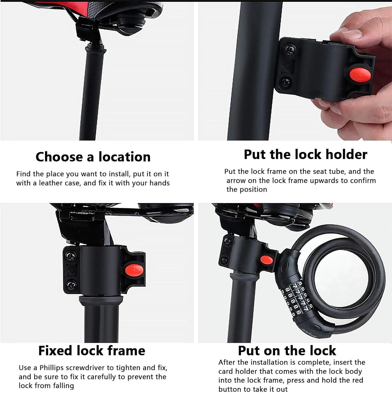 قفل دوچرخه ترکیبی 120 سانتی‌متری/12 میلی‌متری، قفل کابلی ترکیبی سنگین دوچرخه با کد 5 رقمی قابل تنظیم مجدد برای دوچرخه/موتور/در/دروازه/حصار