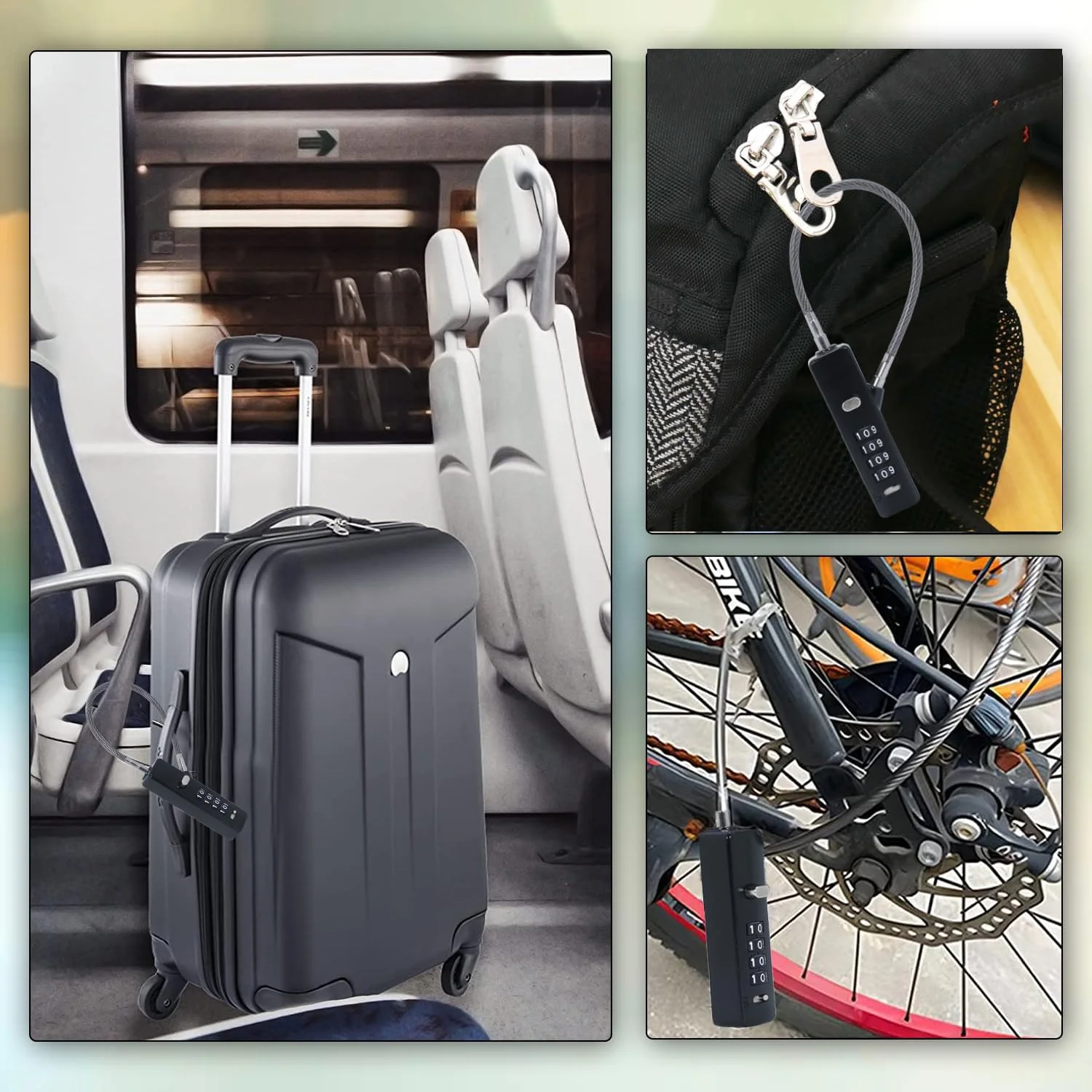 کابل های چند منظوره 3 در 1 DOCOSS، قفل کلاه ایمنی فولادی برای دوچرخه/قفل دوچرخه با 3 کابل با طول های مختلف برای قفل کلاه ایمنی، قفل کیف، قفل درب، قفل چمدان، قفل دروازه، قفل دوچرخه و موارد دیگر