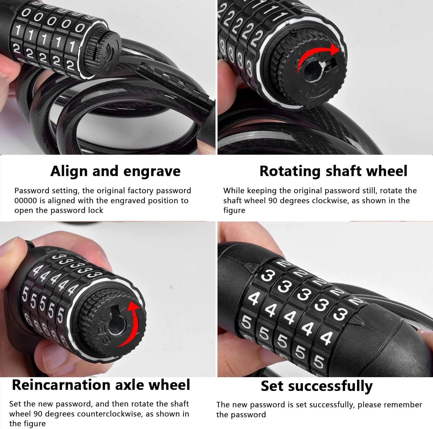 قفل دوچرخه ترکیبی 120 سانتی‌متری/12 میلی‌متری، قفل کابلی ترکیبی سنگین دوچرخه با کد 5 رقمی قابل تنظیم مجدد برای دوچرخه/موتور/در/دروازه/حصار