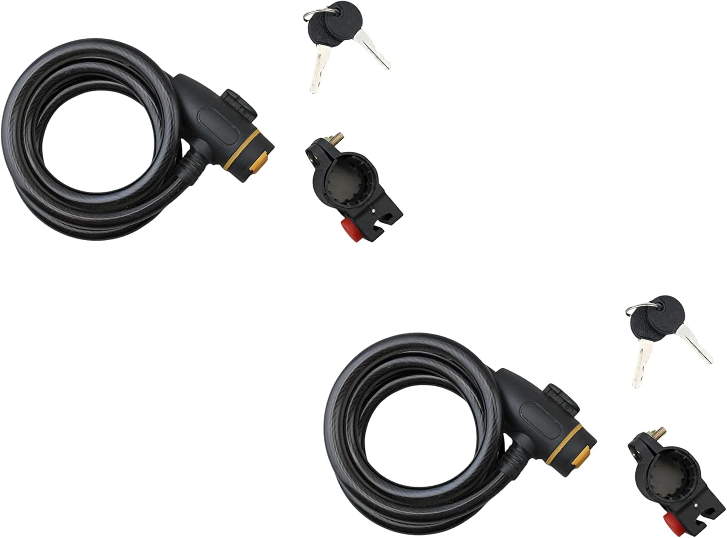 قفل دوچرخه ضروری Dependable Industries (بسته 2 عددی) با دو کلید و براکت نصب - کابل امنیتی چند منظوره 11.5 میلی متر در 47 اینچ با روکش PVC مشکی برای دوچرخه، اسکوتر، صندلی، باربیکیو