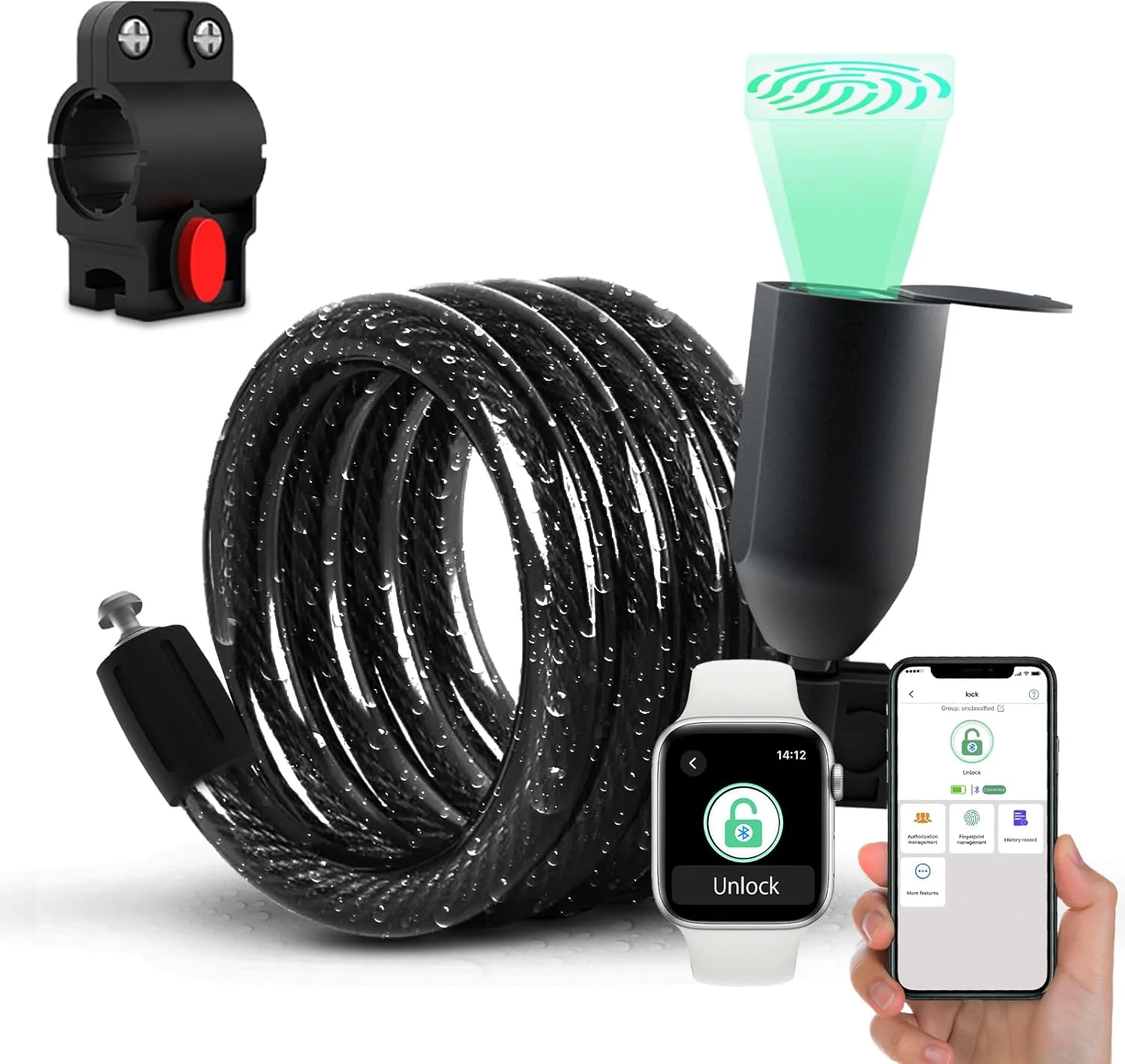 قفل دوچرخه اثر انگشتی، قفل زنجیره ای دوچرخه سنگین ضد سرقت، قفل دیجیتال هوشمند ضد آب دوچرخه با براکت نصب