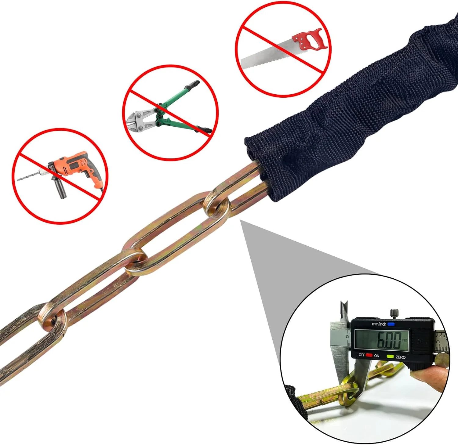 قفل زنجیری دوچرخه Diyife، نسخه تقویت‌شده، با 4 کلید، 1 متر در 6 میلی‌متر، قفل ضد سرقت با امنیت بالا، قفل ضد آب برای دوچرخه، موتورسیکلت، اسکوتر، درب، دروازه، حصار