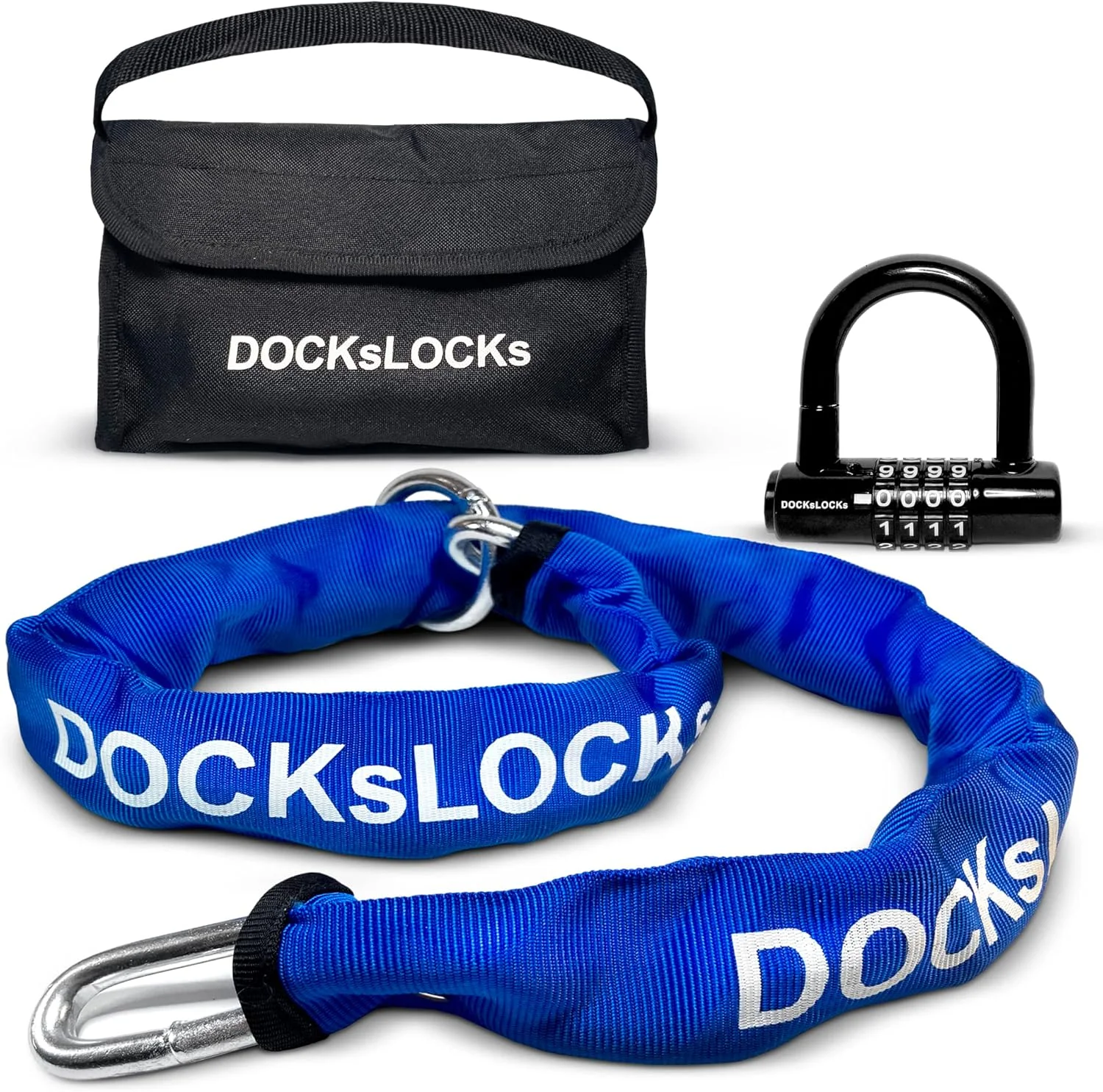 زنجیر امنیتی سنگین وظیفه DocksLocks مدل Cinch با ضخامت 8 میلی متر - (در اندازه های 3، 6 یا 10 فوت) - مقاوم در برابر آب و هوا و برش، ساخته شده از آلیاژ کروم فولاد کربنی سخت شده به همراه قفل U شکل کوتاه برای دوچرخه، موتورسیکلت، ATV (10 فوت)