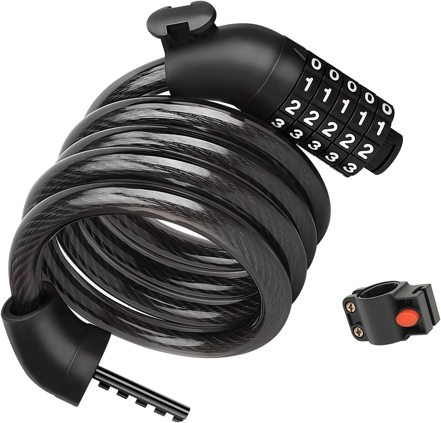 قفل دوچرخه با رمز ترکیبی، قفل 5 رقمی با امنیت بالا، مناسب برای دوچرخه، دوچرخه کوهستان، موتورسیکلت، اسکوتر، اسکیت بورد، 1.2 متر