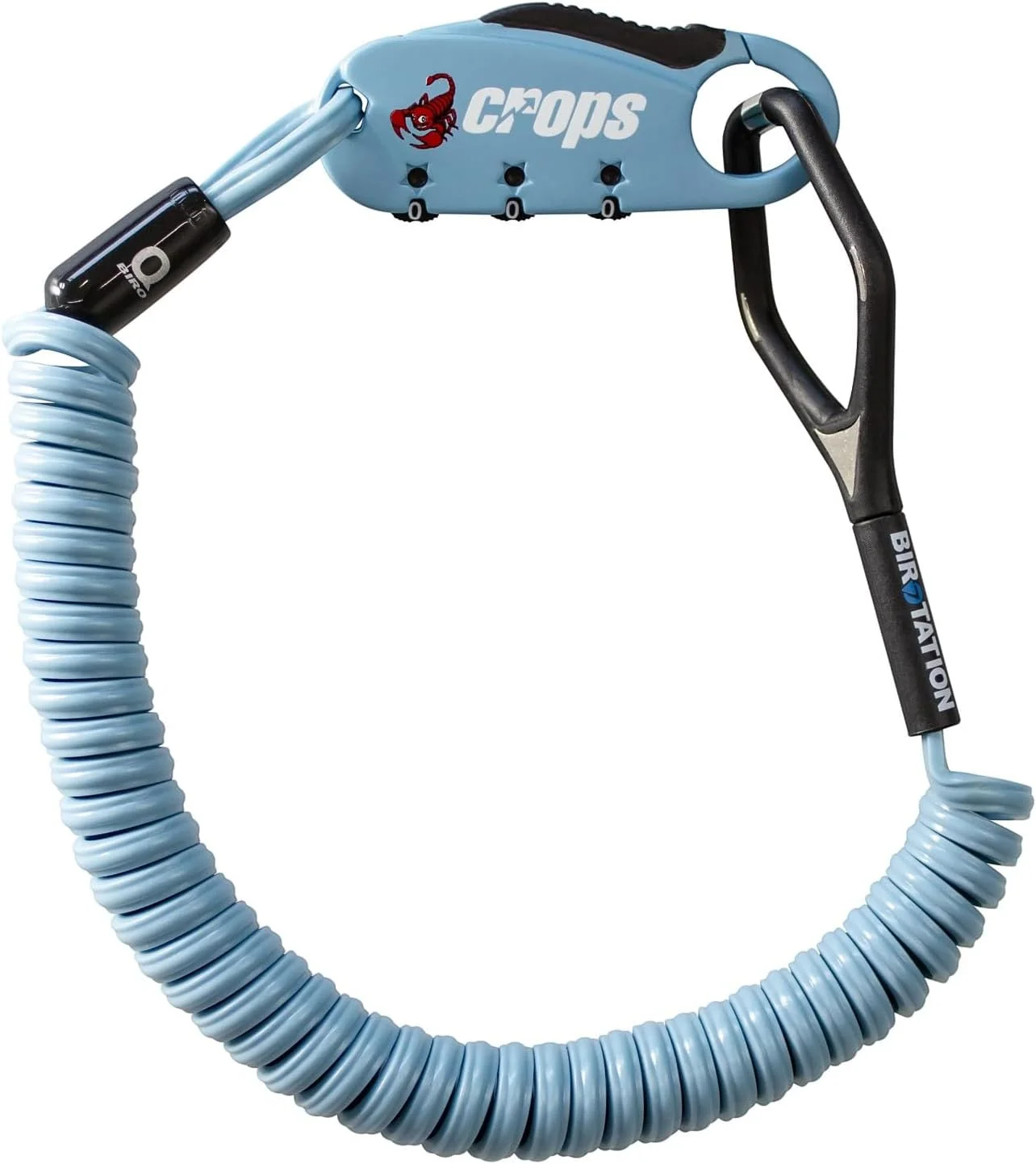 قفل کابلی دوچرخه CROPS، مدل Q-BIRO، طول 1.8 متر، آبی، ضد سرقت، 3 رقمی قابل تنظیم با فناوری BIROTATION