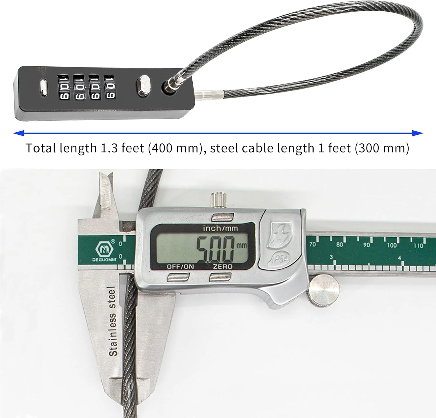 قفل کابلی ترکیبی، قفل چمدان کابلی فولادی امنیتی، قفل دوچرخه ضد آب و هوا با کد قابل تنظیم مجدد، فولاد بافته شده با روکش ضد سرقت، قفل کابلی ضد آب برای دوچرخه سواری، مشکی کلاه ایمنی (1.96 فوت 5 میلی متر)