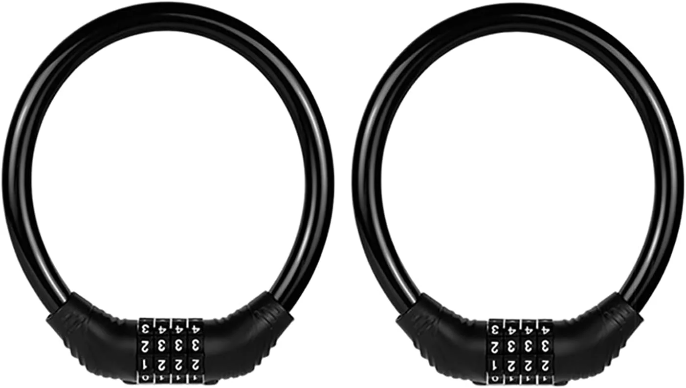 قفل کابل دوچرخه CUIWEI، زنجیر قفل دوچرخه ضد سرقت سنگین، قفل رمزدار قابل حمل، قفل ترکیبی دوچرخه، قفل کابل دوچرخه با رمز 4 رقمی قابل تنظیم مجدد برای دوچرخه، 16 اینچ، 2 عدد