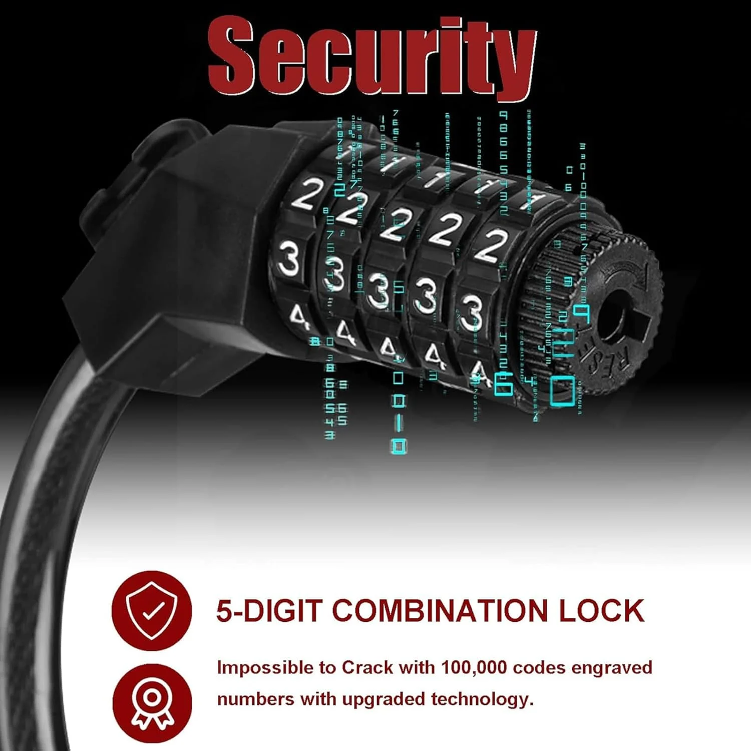 قفل دوچرخه، کابل قفل دوچرخه، قفل ضد سرقت دوچرخه، قفل کابلی ضد سرقت، قفل ترکیبی 5 رقمی قابل تنظیم مجدد با براکت نصب برای تجهیزات فضای باز