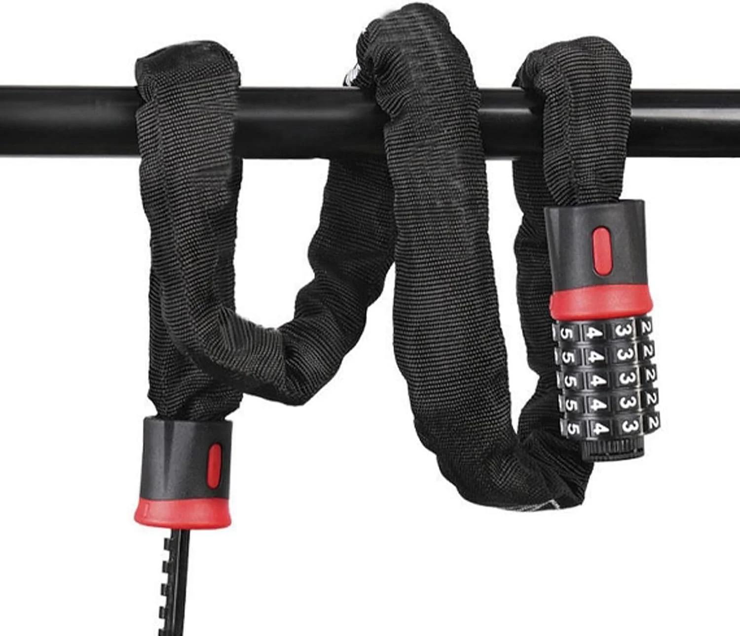 قفل دوچرخه: قفل زنجیری 5 رقمی ضد سرقت با امنیت بالا، قفل بدون کلید قابل تنظیم مجدد و سنگین برای دوچرخه، موتورسیکلت، اسکوتر، درب و دروازه (طول زنجیر: 120 سانتی متر)