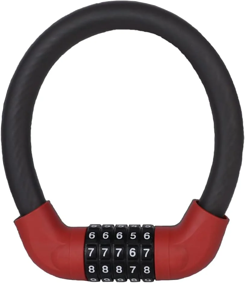 قفل کابلی ترکیبی Chesoon، قفل کابل فولادی ضخیم تابیده شده با رمز عبور 5 رقمی قابل تنظیم مجدد، ضد گرد و غبار، ضد آب، پوشش محافظ PVC، نسخه استاندارد 40 سانتی متری قرمز