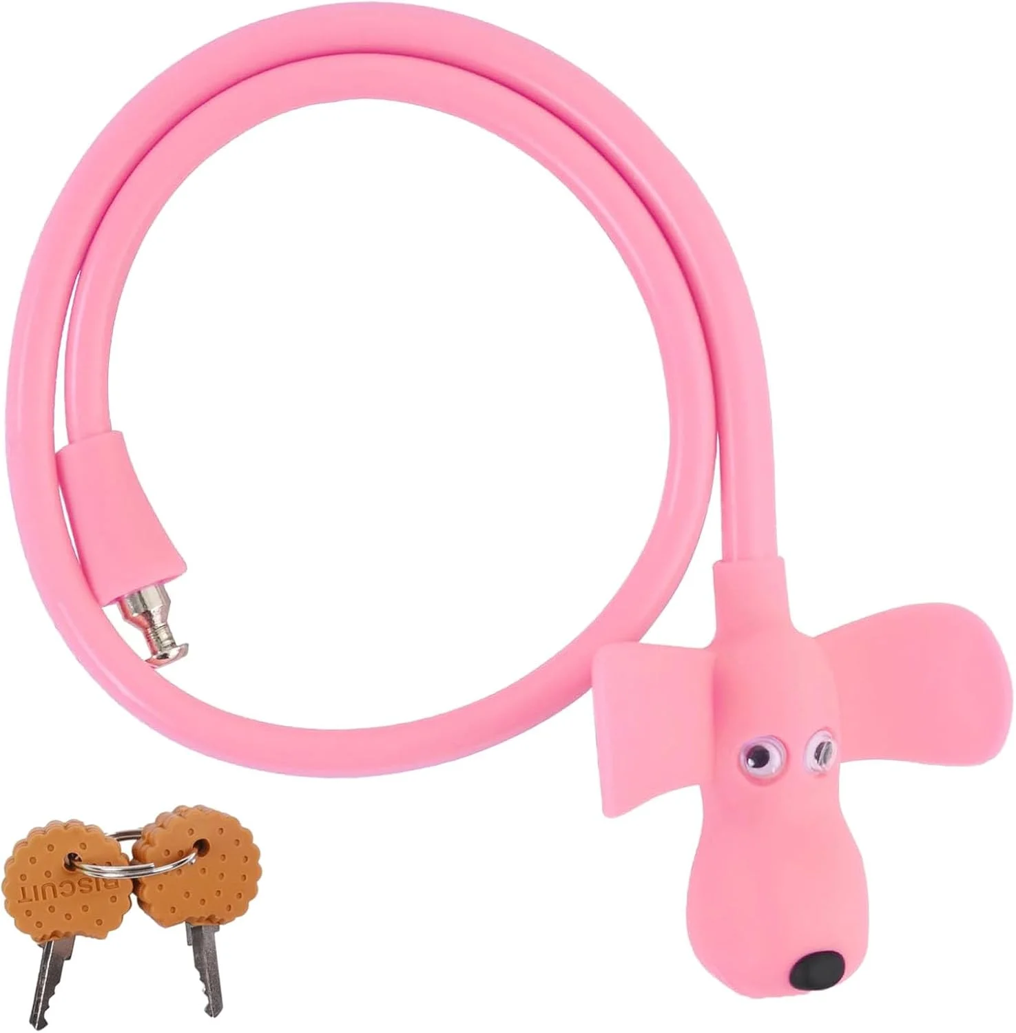 قفل کابلی طرح بیسکوییت سگ، قفل دوچرخه کودک، قفل دوچرخه کودک با کلید، لوازم جانبی دوچرخه کودک با روکش سیلیکونی، طول 10 سانتی متر، برای دوچرخه، درب، اسکیت بورد، کلاه ایمنی و موارد دیگر