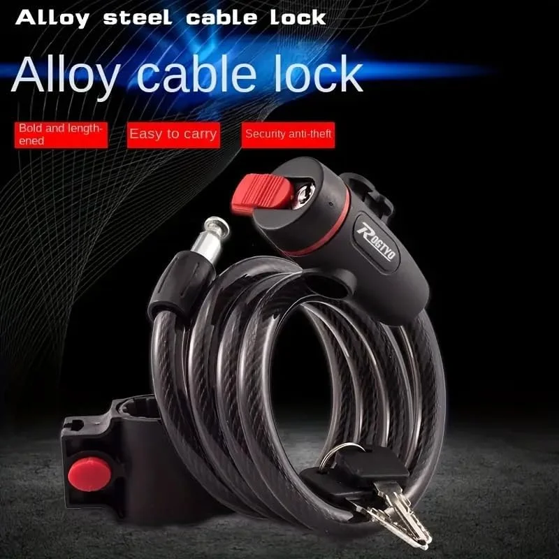 قفل دوچرخه کابل ضخیم 1/2 اینچی فنری قفل ایمن دوچرخه با کلید ضد سرقت سنگین - همراه با پایه قفل