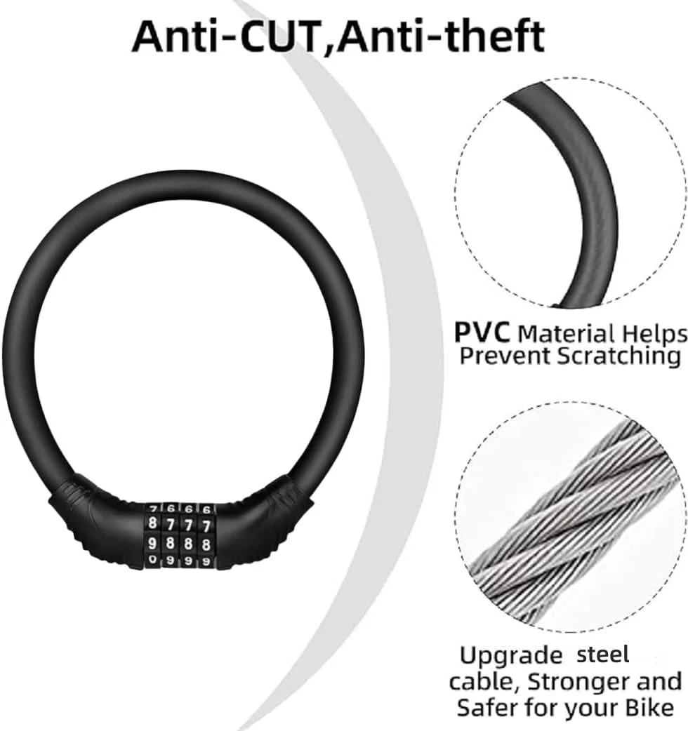 قفل دوچرخه ترکیبی 4 رقمی، قفل های دوچرخه قابل حمل، لوازم جانبی دوچرخه، قفل دوچرخه مشکی ضد سرقت، قفل زنجیره ای دوچرخه، برای موتور سیکلت، دوچرخه کوهستانی، دوچرخه، اسکوتر، تجهیزات فضای باز
