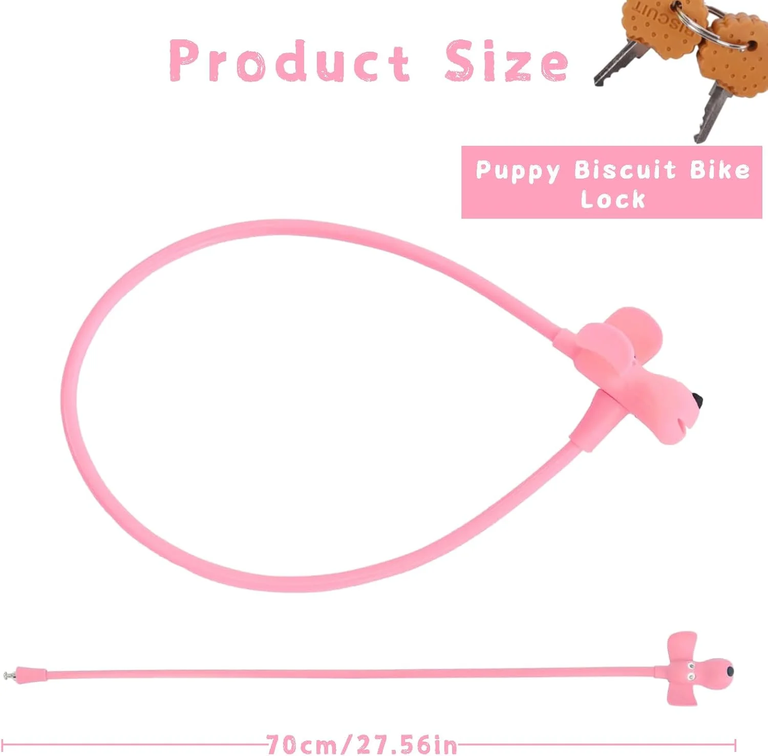 قفل کابلی طرح بیسکوییت سگ، قفل دوچرخه کودک، قفل دوچرخه کودک با کلید، لوازم جانبی دوچرخه کودک با روکش سیلیکونی، طول 10 سانتی متر، برای دوچرخه، درب، اسکیت بورد، کلاه ایمنی و موارد دیگر