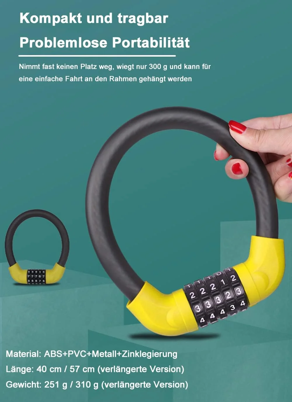 قفل کابلی ترکیبی Chesoon، قفل کابل فولادی ضخیم تابیده شده با رمز عبور 5 رقمی قابل تنظیم مجدد، ضد گرد و غبار، ضد آب، پوشش محافظ PVC، نسخه استاندارد 40 سانتی متری قرمز