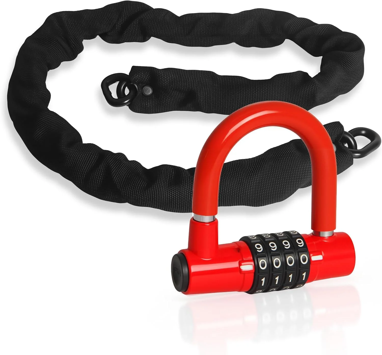 قفل زنجیری ترکیبی دوچرخه، قفل U شکل 4 رقمی ضد سرقت دوچرخه، قفل زنجیری فولادی 1 متری برای دوچرخه برقی، اسکوتر، موتورسیکلت