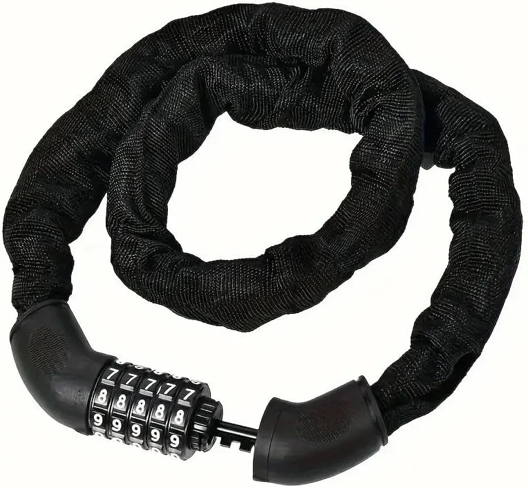 قفل زنجیری آهنی دوچرخه با رمز عبور 5 رقمی، قفل امنیتی ضد سرقت با کنترل دکمه ای برای دوچرخه های کوهستانی، موتورسیکلت ها و لوازم جانبی دوچرخه