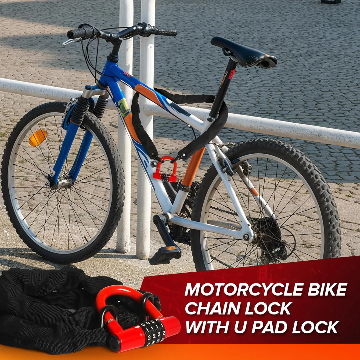 قفل زنجیری ترکیبی دوچرخه، قفل U شکل 4 رقمی ضد سرقت دوچرخه، قفل زنجیری فولادی 1 متری برای دوچرخه برقی، اسکوتر، موتورسیکلت